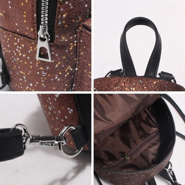 Egyszerű női hátizsák fényes részecskékkel és külső zsebbel négy színben