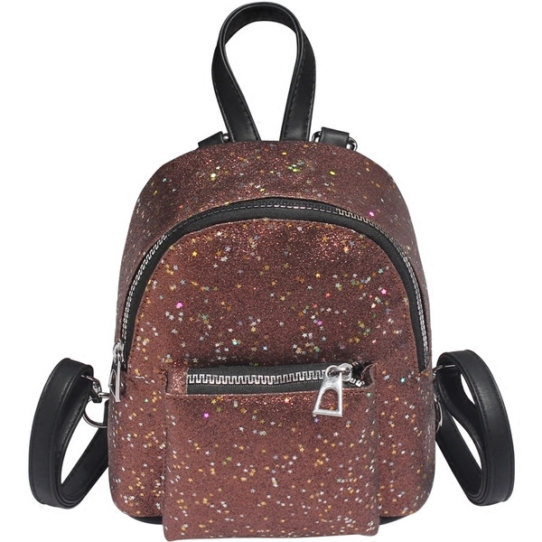 Egyszerű női hátizsák fényes részecskékkel és külső zsebbel négy színben
