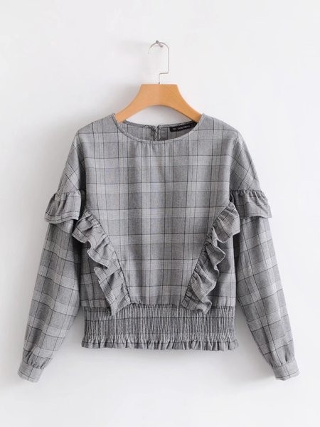 Alkalmi női kockás blúz O-nyakkal
