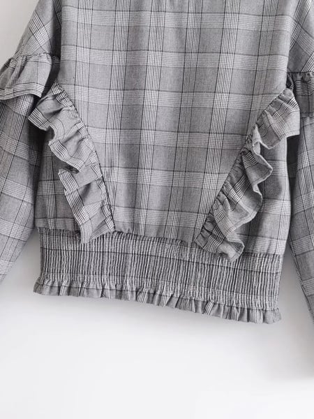 Alkalmi női kockás blúz O-nyakkal