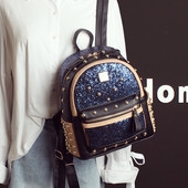 Mini rucsac de dama stralucitor cu nituri decorative, potrivit pentru utilizarea de zi cu zi in trei culori