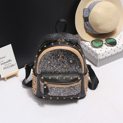 Mini rucsac de dama stralucitor cu nituri decorative, potrivit pentru utilizarea de zi cu zi in trei culori