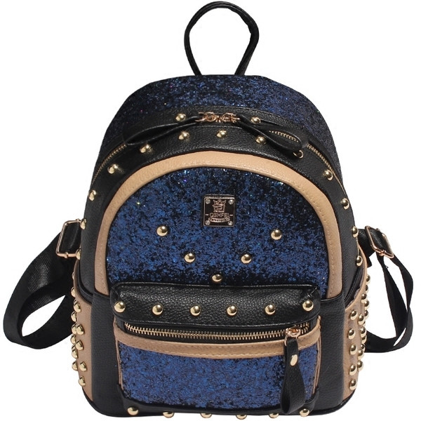 Fényes mini női hátizsák dekoratív szegecsekkel, mindennapi használatra alkalmas három színben