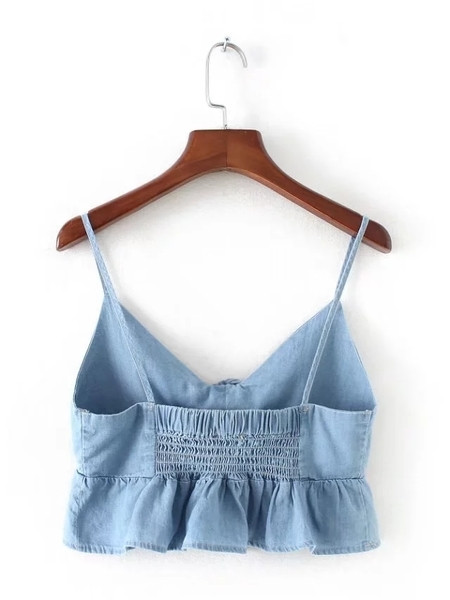 Rövid női felső pánttal és kék szalaggal