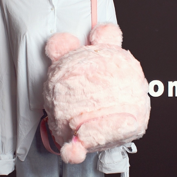 Rucsac de puf de damă cu urechi în roz și negru