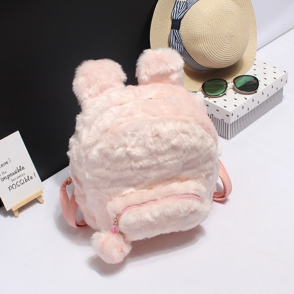 Rucsac de puf de damă cu urechi în roz și negru