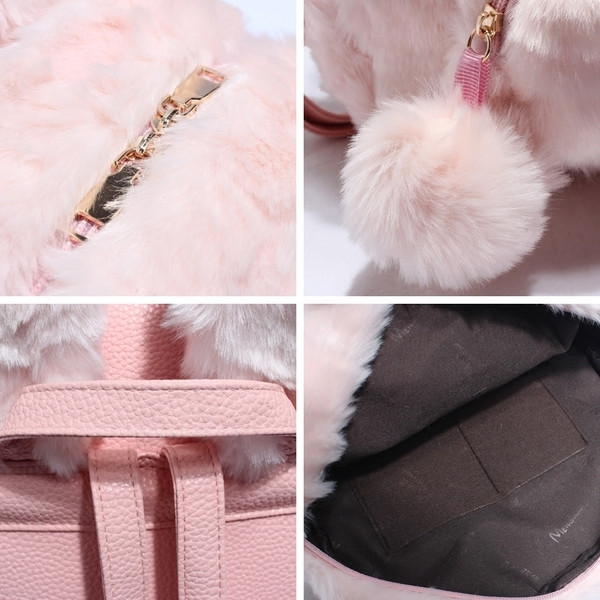 Rucsac de puf de damă cu urechi în roz și negru