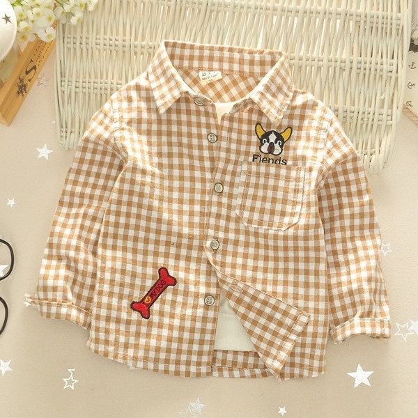 Kockás gyerek ing fiúknak mini applikációkkal két színben