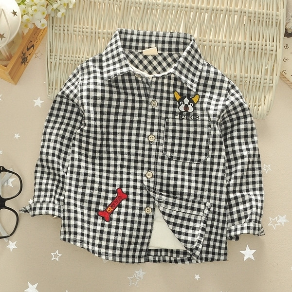 Kockás gyerek ing fiúknak mini applikációkkal két színben