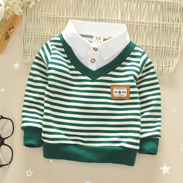 Modern, csíkos gyerekpulóver O-alakú gallérral fiúknak, mindennapi használatra alkalmas három színben