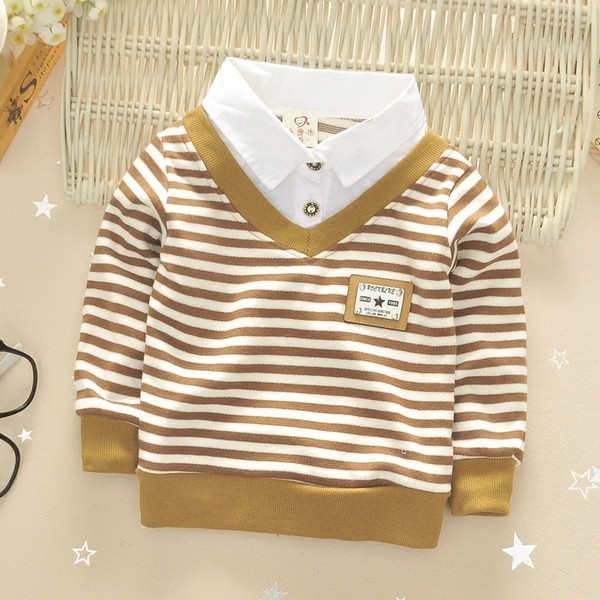 Modern, csíkos gyerekpulóver O-alakú gallérral fiúknak, mindennapi használatra alkalmas három színben