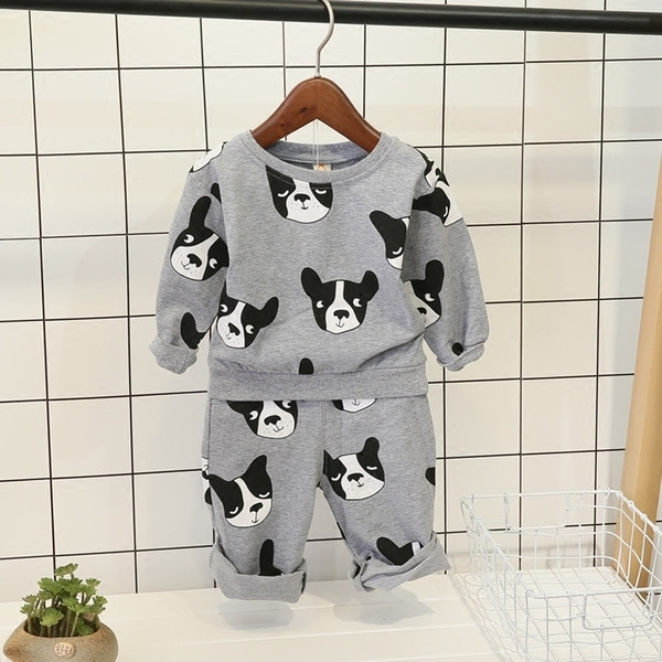 Set zilnic unisex pentru copii din două părți cu aplicații distractive în două gri și galben