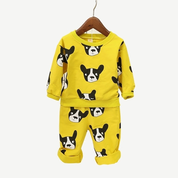 Set zilnic unisex pentru copii din două părți cu aplicații distractive în două gri și galben