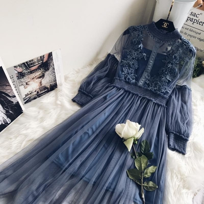 Rochie din dantela cu maneci largi cinci culori