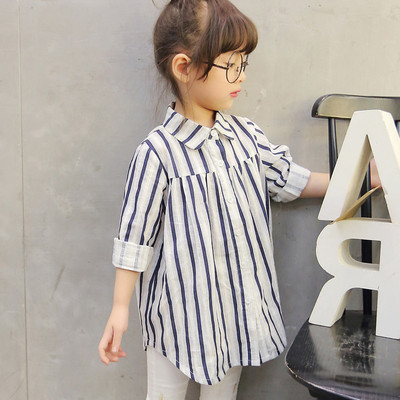 Стилна детска раирана риза за момичета  в широк модел 