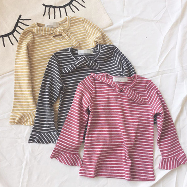 Csíkos gyerek blúz lányoknak több színben szalaggal