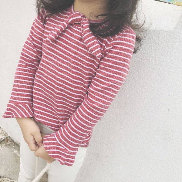 Csíkos gyerek blúz lányoknak több színben szalaggal