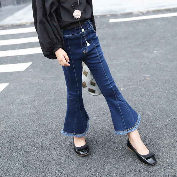 Blugi copii moderni pentru fete tip Charleston cu franjuri intr-o culoare inchisa