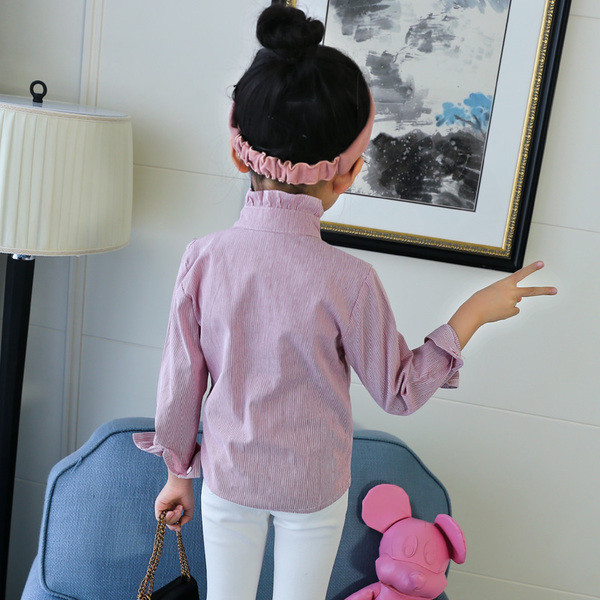 Детска раирана риза за момичета с флорална бродерия в два цвята