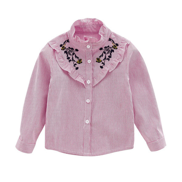Детска раирана риза за момичета с флорална бродерия в два цвята
