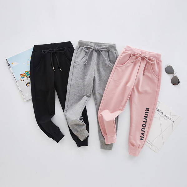 Спортно-ежедневен детски панталон за момичета с надпис в три цвята