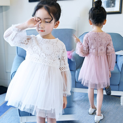 Красива детска рокля с дантела и тюл в два цвята