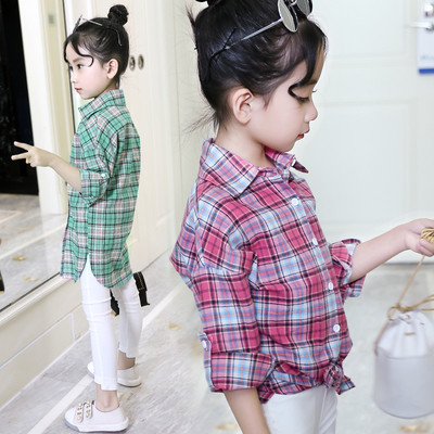 Детска карирана риза за момичета в свободен стил в два цвята