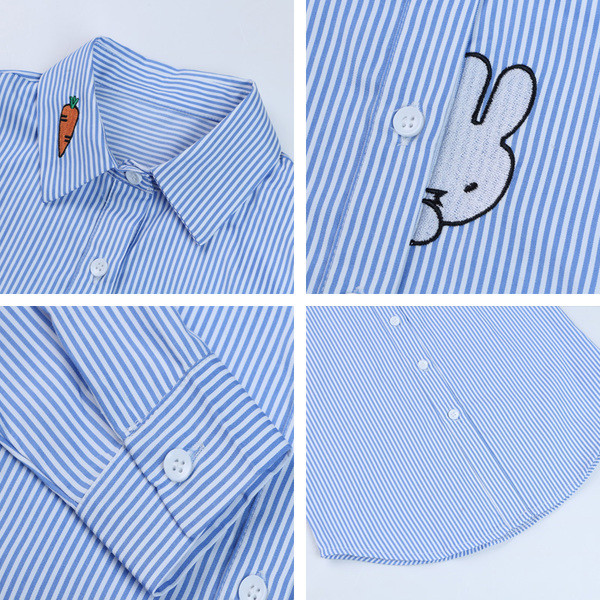 Cămașă pentru copii în dungi pentru fete cu guler în formă de V și aplicații mini