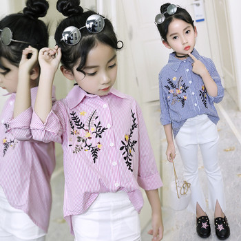 Елегантна детска риза за момичета с флорална бродерия в два цвята