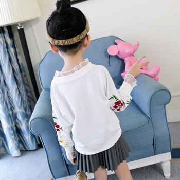 Нежна детска блуза за момичета с О-образна дантелена яка и бродерия по ръкавите в два цвята