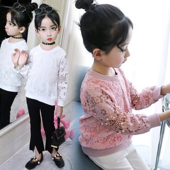 Нежна детска блуза за момичета с декоративни перли в два цвята