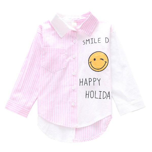 Cămașă pentru copii sport-elegantă pentru fete cu inscripție și emoticon în două culori