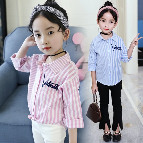 Cămașă elegantă pentru copii pentru fete cu dungi cu inscripție în două culori