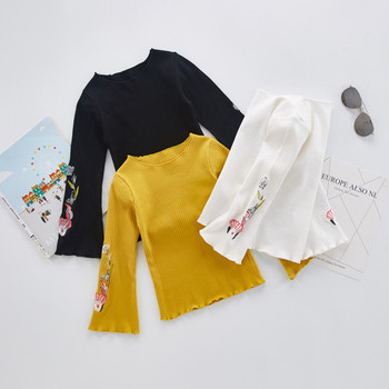 Ежедневна детска блуза за момичета с широки ръкави с бродерия в три цвята