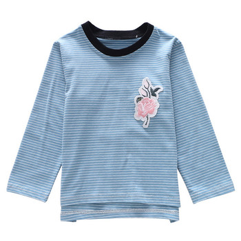 Ημερήσια παιδική μπλούζα για κορίτσια με εκτύπωση και κολάρο σε σχήμα O σε δύο χρώματα