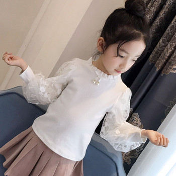 Παιδική μπλούζα με φαρδύ μανίκι και κέντημα για κορίτσια