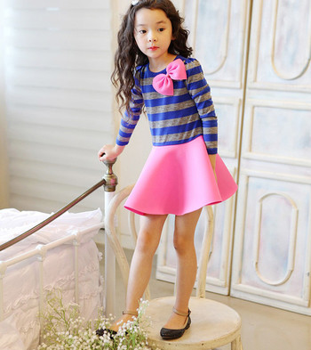 Стилна детска рокля за момичета с панделка в два цвята