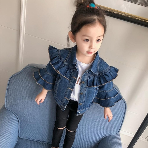 Interesanta geaca de blugi pentru copii pentru fete cu maneci crete