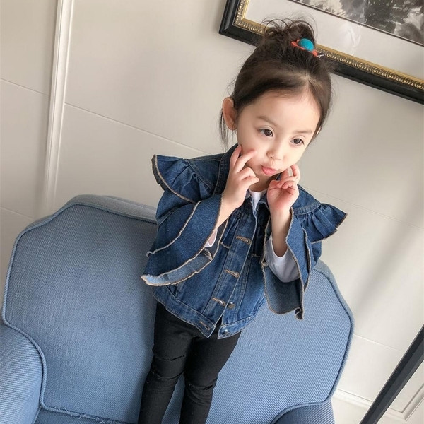 Interesanta geaca de blugi pentru copii pentru fete cu maneci crete