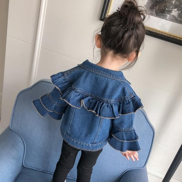 Interesanta geaca de blugi pentru copii pentru fete cu maneci crete