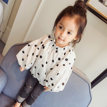 Модерна детска блуза за момичета на точки в широк модел