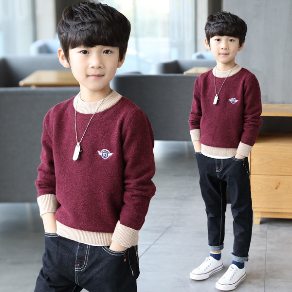 Μάλλινο παιδικό πουλόβερ με κολάρο σε σχήμα O