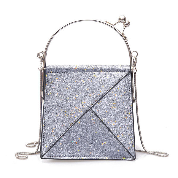 Mini geantă de mână strălucitoare cu mâner scurt metalic în diferite culori