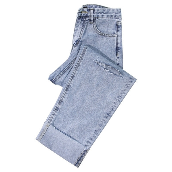 Sportos-elegáns női farmer foltokkal, érdekes szegéllyel világos és sötét színekben