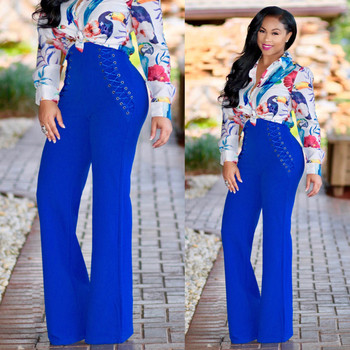 Модерен дамски панталон с висока талия и кръстосани връзки в няколко цвята