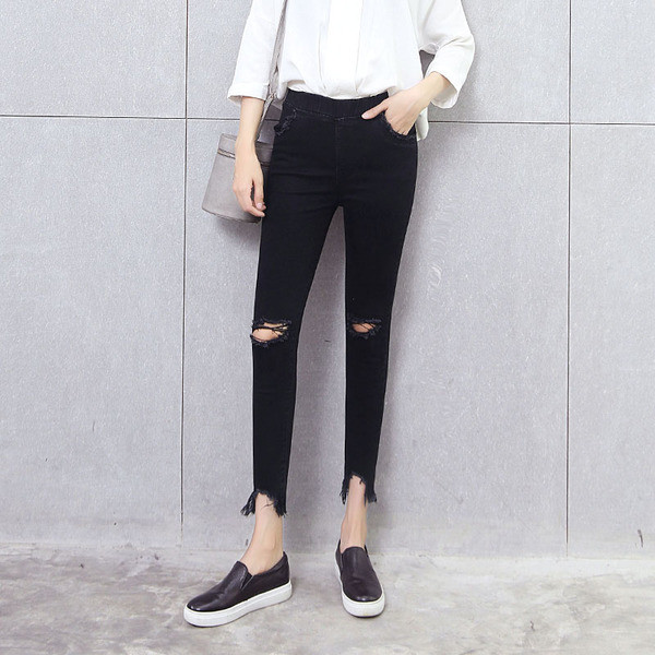 Ελαστικά γυναικεία παντελόνια με  κρόσσια σε δύο χρώματα