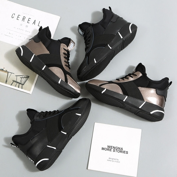 Αθλητικά γυναικεία πάνινα παπούτσια με εσωτερική πλατφόρμα σε τρία χρώματα