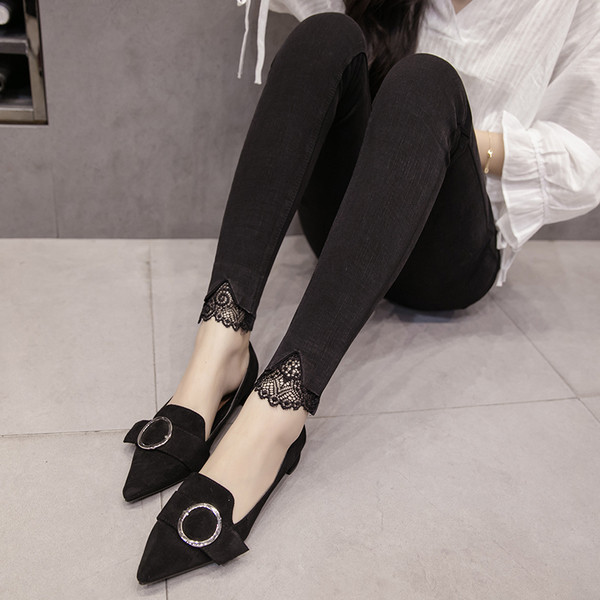 Γυναικείο ελαστικό κολάν με υψηλή μέση-  λεπτό μοντέλο με κεντήματα