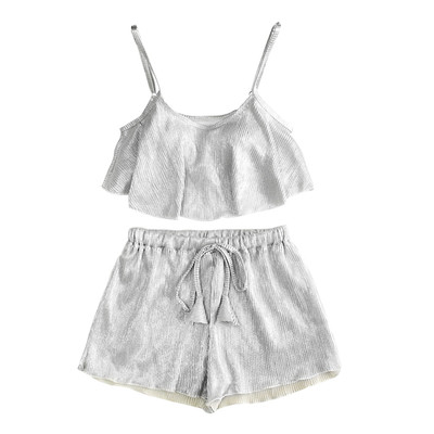 Costum de baie de damă din trei piese de culoare argintie
