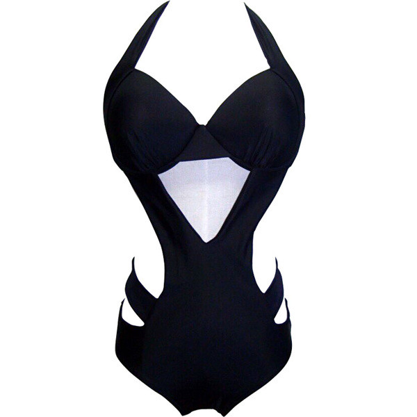 Costum de baie complet de damă în negru cu motive decupate